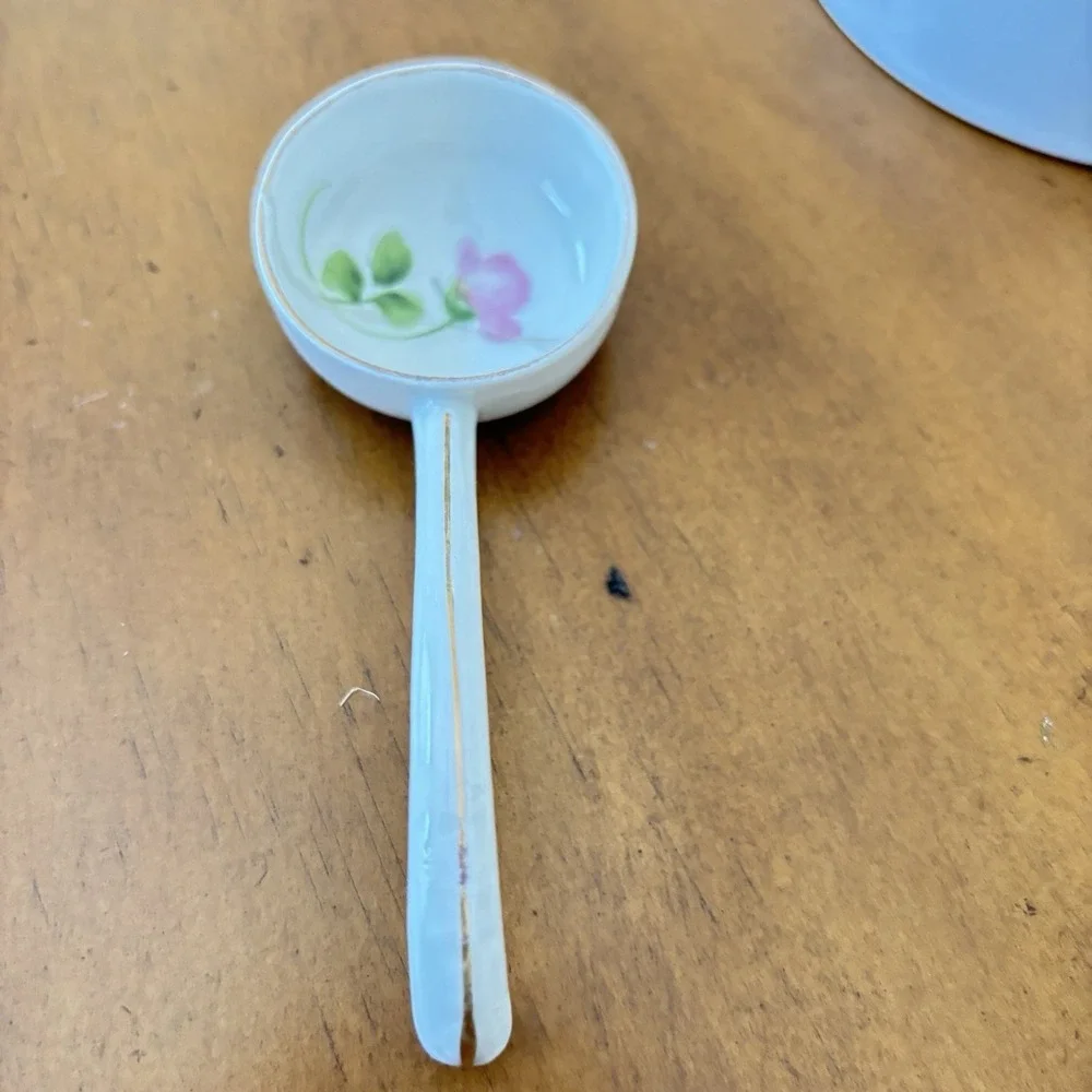 Antique Nippon Hand Painted Floral Footed Bowl w Ladle Berry Set 1900s Gold Trim